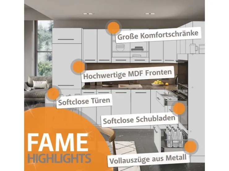 Sale Vicco Fame-Line Singleküche Weiß Landhaus/Anthrazit 140 cm AP Anthrazit ohne E-Geräte Weiß Strukturiert