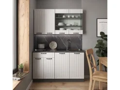 Sale Vicco Fame-Line Singleküche Weiß Landhaus/Anthrazit 140 cm AP Anthrazit ohne E-Geräte Weiß Strukturiert