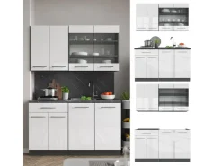 Hot Vicco Fame-Line Singleküche /Anthrazit 140 cm ohne Arbeitsplatte ohne E-Geräte Weiß Hochglanz