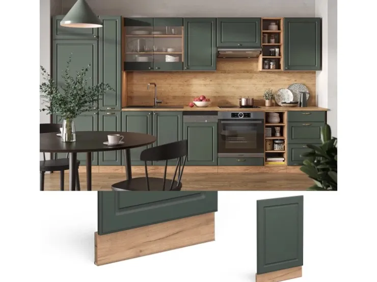 Einbauküchen<Vicco Frontblende Fame-Line Grün-Gold Landhaus/Goldkraft Eiche 45 cm ohne Arbeitsplatte Dunkelgrün