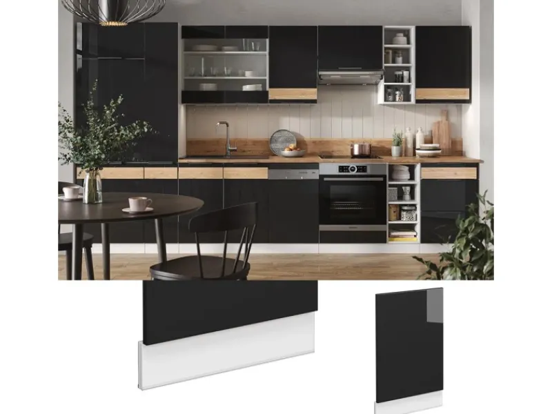 Clearance Vicco Frontblende Fame-Line Schwarz Eiche hochglanz/Weiß 45 cm AP Anthrazit Küchenschränke