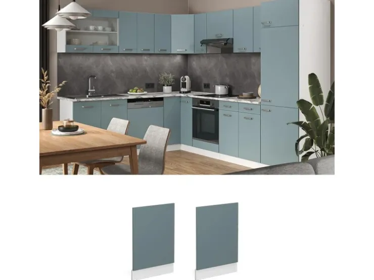 Outlet Vicco Frontblende R-Line Geschirrspüler Fronttür Blau-Grau/Weiß 45 cm AP Marmor Blaugrau