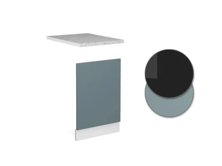 Outlet Vicco Frontblende R-Line Geschirrspüler Fronttür Blau-Grau/Weiß 45 cm AP Marmor Blaugrau