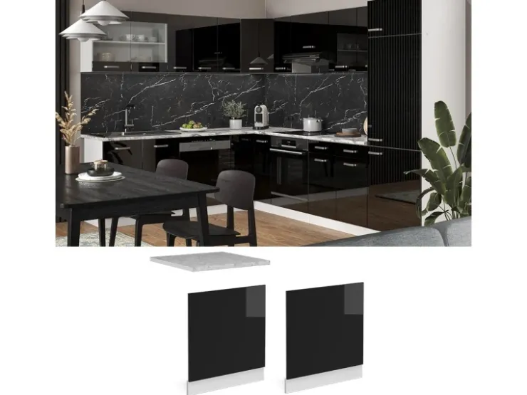 Best Vicco Frontblende R-Line Schwarz Hochglanz/Weiß 60 cm ohne Arbeitsplatte Schwarz Glänzend