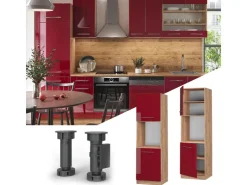 Discount Vicco Herdumbauschrank Fame-Line Bordeaux Hochglanz/Goldkraft Eiche 60 cm Offen Bordeaux-Glanz