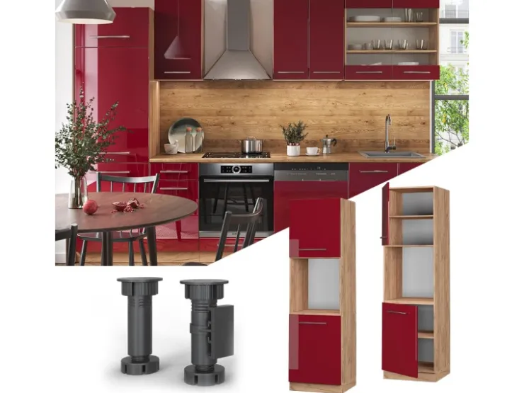 Discount Vicco Herdumbauschrank Fame-Line Bordeaux Hochglanz/Goldkraft Eiche 60 cm Offen Bordeaux-Glanz
