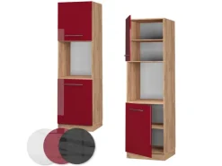 Discount Vicco Herdumbauschrank Fame-Line Bordeaux Hochglanz/Goldkraft Eiche 60 cm Offen Bordeaux-Glanz