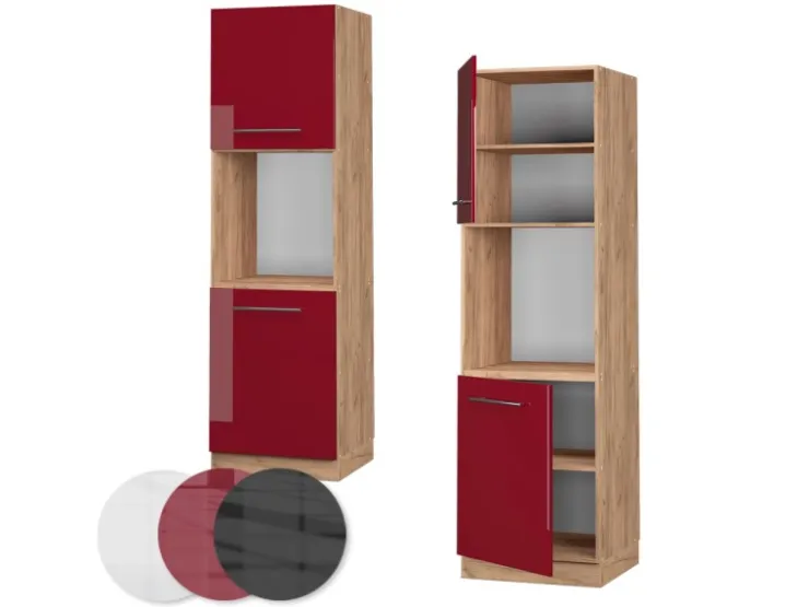 Discount Vicco Herdumbauschrank Fame-Line Bordeaux Hochglanz/Goldkraft Eiche 60 cm Offen Bordeaux-Glanz