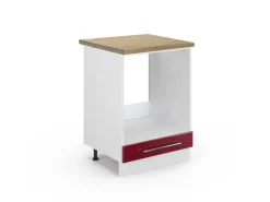 Herde<Vicco Herdumbauschrank Fame-Line Bordeaux Hochglanz/Weiß 60 cm AP Eiche Bordeaux-Glanz