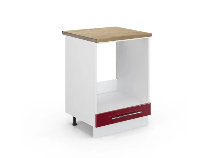 Herde<Vicco Herdumbauschrank Fame-Line Bordeaux Hochglanz/Weiß 60 cm AP Eiche Bordeaux-Glanz