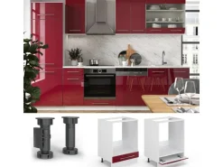Herde<Vicco Herdumbauschrank Fame-Line Bordeaux Hochglanz/Weiß 60 cm AP Eiche Bordeaux-Glanz