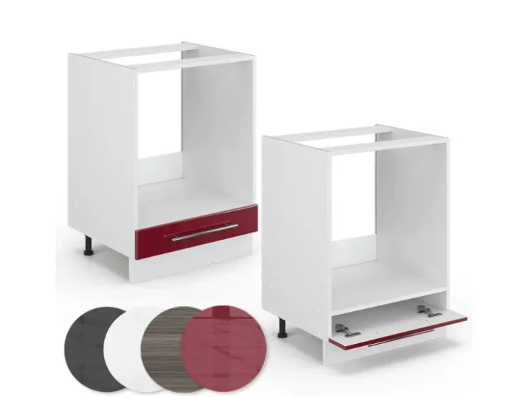 Herde<Vicco Herdumbauschrank Fame-Line Bordeaux Hochglanz/Weiß 60 cm AP Eiche Bordeaux-Glanz