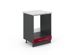 Herde|Kochfelder<Vicco Herdumbauschrank Fame-Line Bordeaux Hochglanz/Anthrazit 60 cm AP Marmor Bordeaux-Glanz