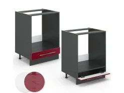 Herde|Kochfelder<Vicco Herdumbauschrank Fame-Line Bordeaux Hochglanz/Anthrazit 60 cm AP Marmor Bordeaux-Glanz
