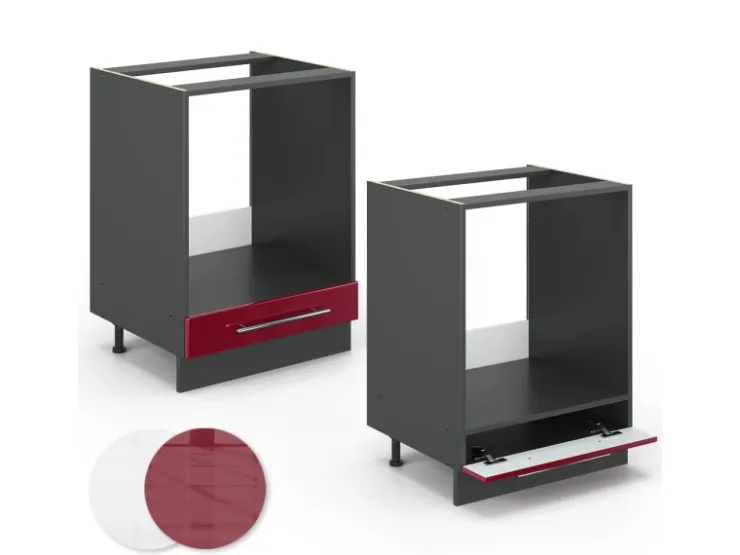 Herde|Kochfelder<Vicco Herdumbauschrank Fame-Line Bordeaux Hochglanz/Anthrazit 60 cm AP Marmor Bordeaux-Glanz