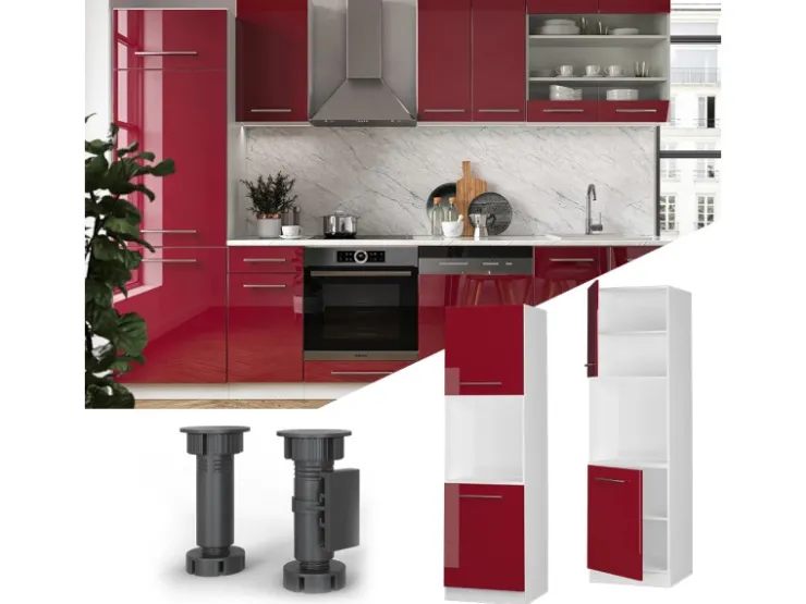 Clearance Vicco Herdumbauschrank Fame-Line Bordeaux Hochglanz/Weiß 60 cm mit Offenem Regal Bordeaux-Glanz