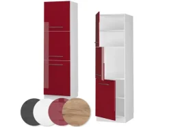 Herde|Einbauküchen<Vicco Herdumbauschrank Fame-Line Herdschrank Bordeaux Hochglanz/Weiß 60 cm Bordeaux-Glanz