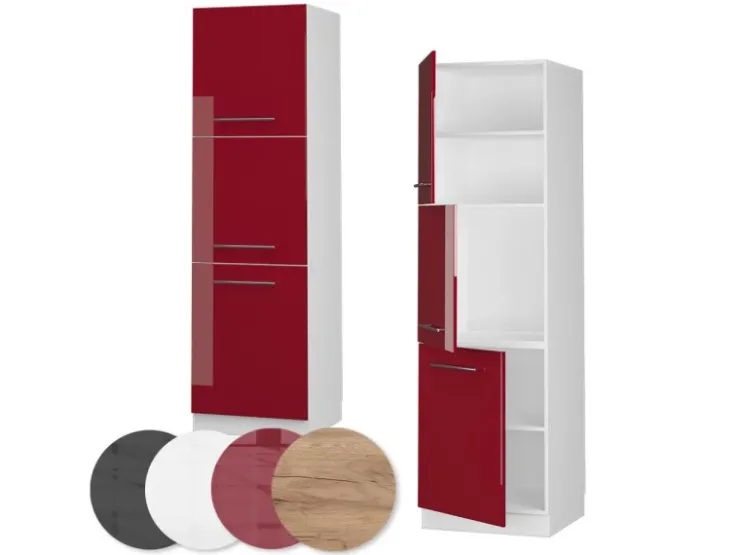 Herde|Einbauküchen<Vicco Herdumbauschrank Fame-Line Herdschrank Bordeaux Hochglanz/Weiß 60 cm Bordeaux-Glanz