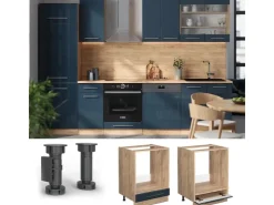 Discount Vicco Herdumbauschrank Fame-Line Hochglanz/Goldkraft Eiche 60 cm ohne Arbeitsplatte Dunkelblau