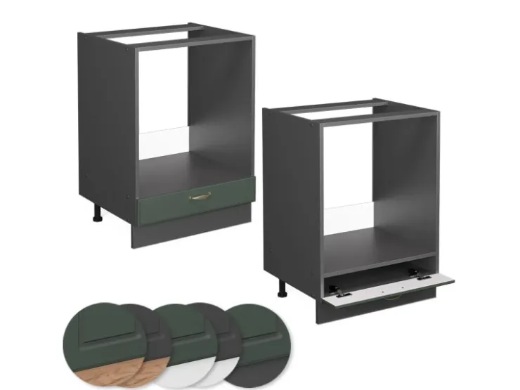 Einbauküchen<Vicco Herdumbauschrank Fame-Line Grün-Gold Landhaus/Anthrazit 60 cm ohne Arbeitsplatte Dunkelgrün