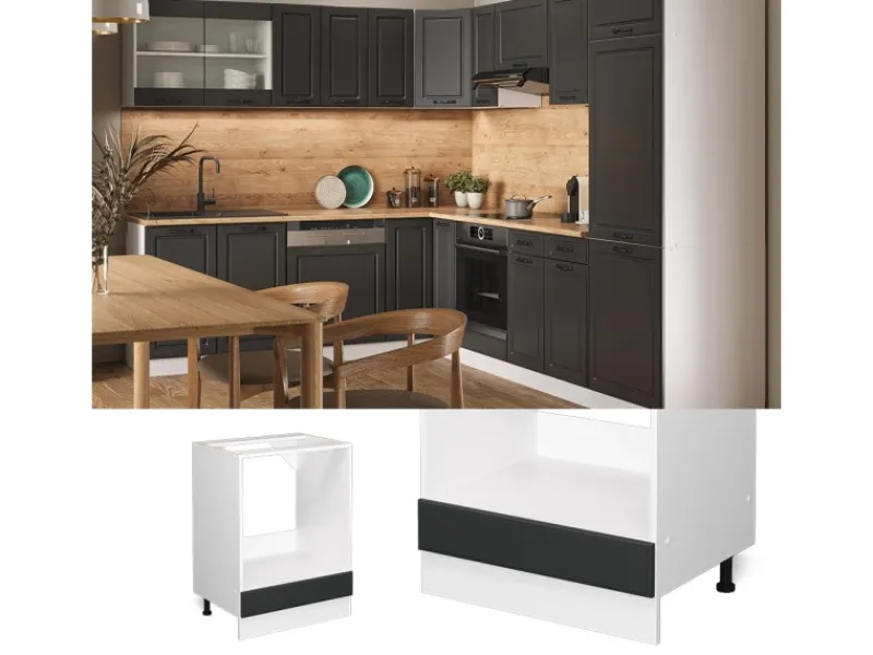 Sale Vicco Herdumbauschrank R-Line Anthrazit Landhaus/Weiß 60 cm AP Eiche Herde