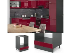 Hot Vicco Herdumbauschrank R-Line Bordeaux Hochglanz/Anthrazit 60 cm AP Eiche Bordeaux-Glanz