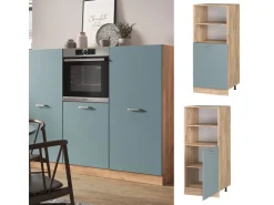 Discount Vicco Herdumbauschrank R-Line Herdschrank Blau-Grau/Goldkraft Eiche 60 cm Blaugrau
