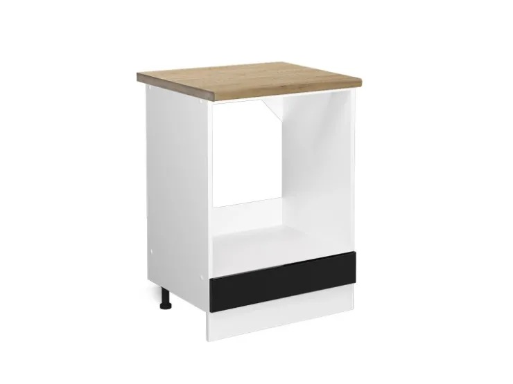 Hot Vicco Herdumbauschrank R-Line Herdschrank Schwarz Hochglanz/Weiß 60 cm AP Eiche Schwarz Glänzend