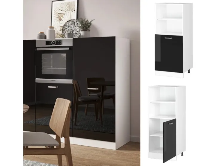 Herde<Vicco Herdumbauschrank R-Line Herdschrank Schwarz Hochglanz/Weiß 60 cm Schwarz Glänzend