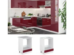 New Vicco Herdumbauschrank R-Line Bordeaux Hochglanz/Weiß 60 cm AP Marmor Herde