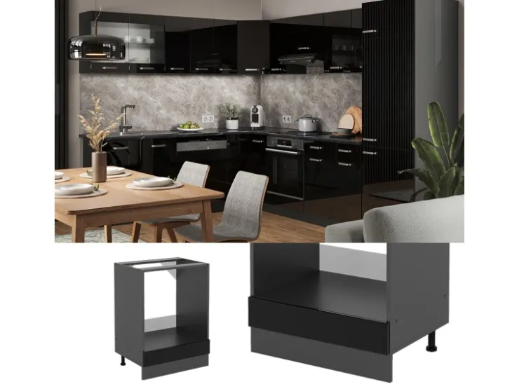 Online Vicco Herdumbauschrank R-Line Schwarz Hochglanz/Anthrazit 60 cm AP Anthrazit Schwarz Glänzend