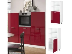 Einbauküchen<Vicco Herdumbauschrank R-Line Herdschrank Bordeaux Hochglanz/Weiß 60 cm Bordeaux-Glanz