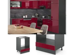 Vicco Herdumbauschrank R-Line Bordeaux Hochglanz/Anthrazit 60 cm ohne Arbeitsplatte Pfannen|Einbauküchen