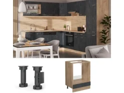 Discount Vicco Herdumbauschrank R-Line Schwarz Beton/Goldkraft Eiche 60 cm ohne Arbeitsplatte Beton Anthrazit