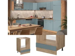 Discount Vicco Herdumbauschrank R-Line Blau-Grau/Goldkraft Eiche 60 cm ohne Arbeitsplatte Blaugrau