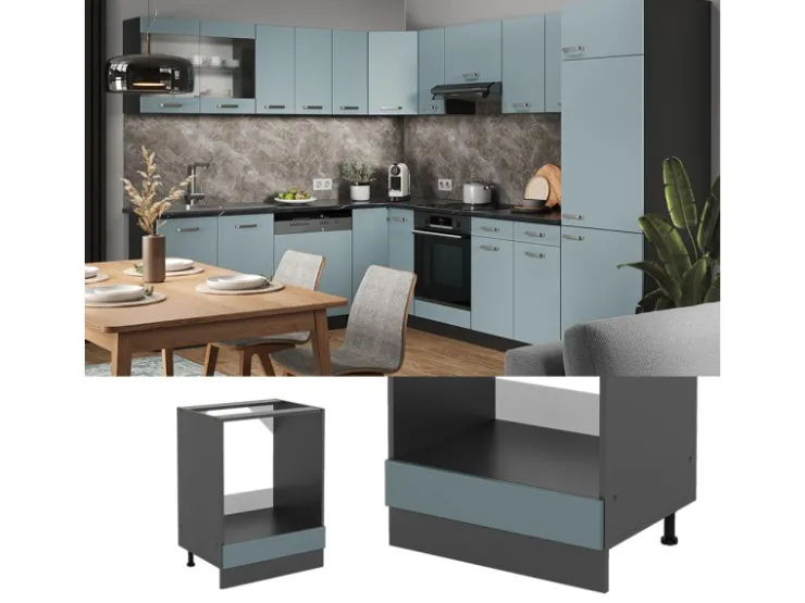 Outlet Vicco Herdumbauschrank R-Line Blau-Grau/Anthrazit 60 cm AP Anthrazit Blaugrau