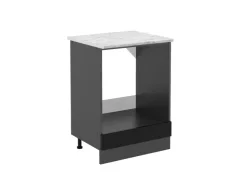 New Vicco Herdumbauschrank R-Line Schwarz Hochglanz/Anthrazit 60 cm AP Marmor Schwarz Glänzend