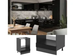 New Vicco Herdumbauschrank R-Line Schwarz Hochglanz/Anthrazit 60 cm AP Marmor Schwarz Glänzend