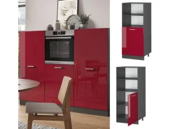 Clearance Vicco Herdumbauschrank R-Line Herdschrank Bordeaux Hochglanz/Anthrazit 60 cm Pantryküchen|Herde
