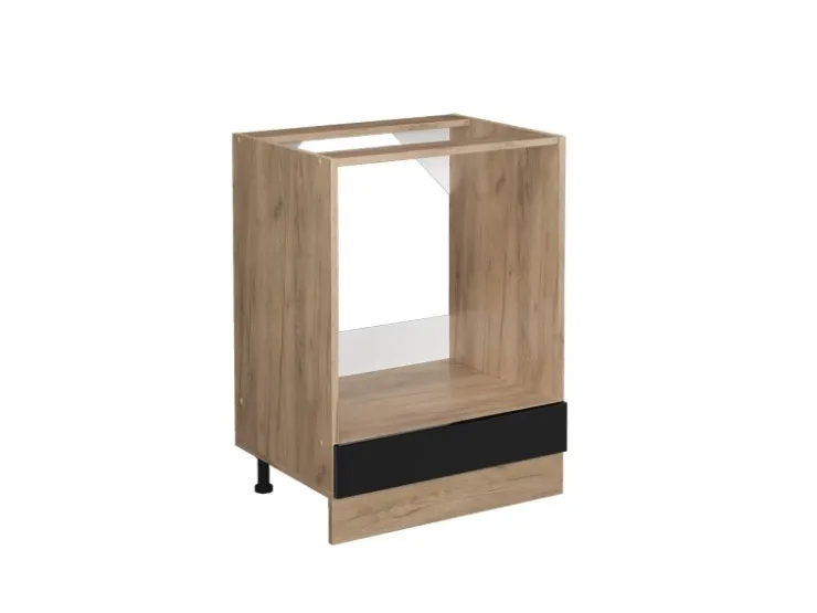 Single-Küchen|Pantryküchen<Vicco Herdumbauschrank R-Line Schwarz Hochglanz/Goldkraft Eiche 60 cm ohne Arbeitsplatte Schwarz Glänzend