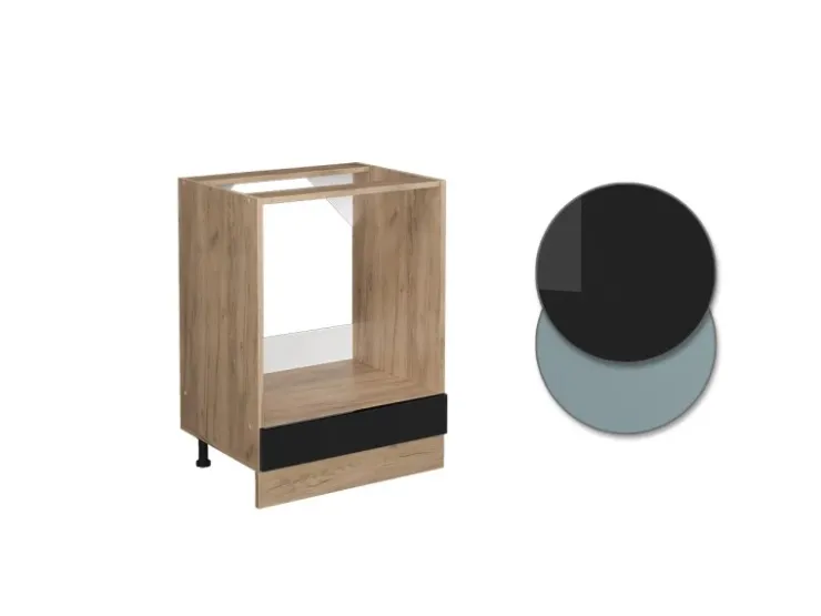 Single-Küchen|Pantryküchen<Vicco Herdumbauschrank R-Line Schwarz Hochglanz/Goldkraft Eiche 60 cm ohne Arbeitsplatte Schwarz Glänzend
