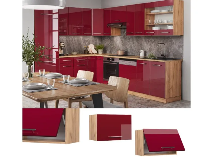 Clearance Vicco Hängeschrank Fame-Line Bordeaux Hochglanz/Goldkraft Eiche 60 cm Flach Bordeaux-Glanz