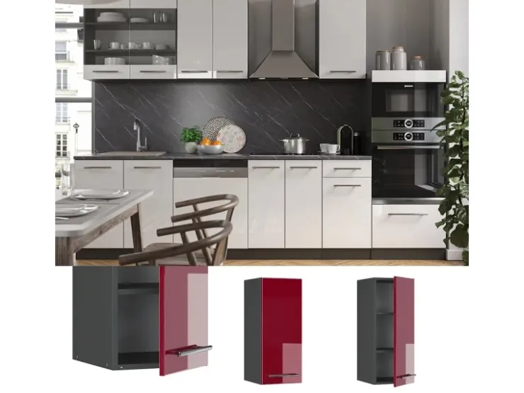 Herde|Kühlschränke<Vicco Hängeschrank Fame-Line Hängender Küchenschrank Bordeaux Hochglanz/Anthrazit 30 cm Bordeaux-Glanz