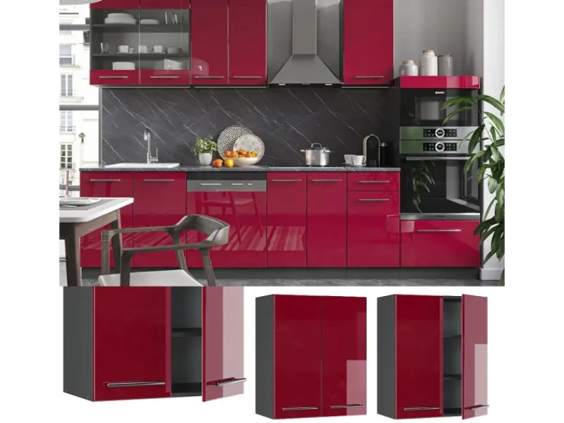 Sale Vicco Hängeschrank Fame-Line Hängender Küchenschrank Bordeaux Hochglanz/Anthrazit 60 cm Küchenschränke