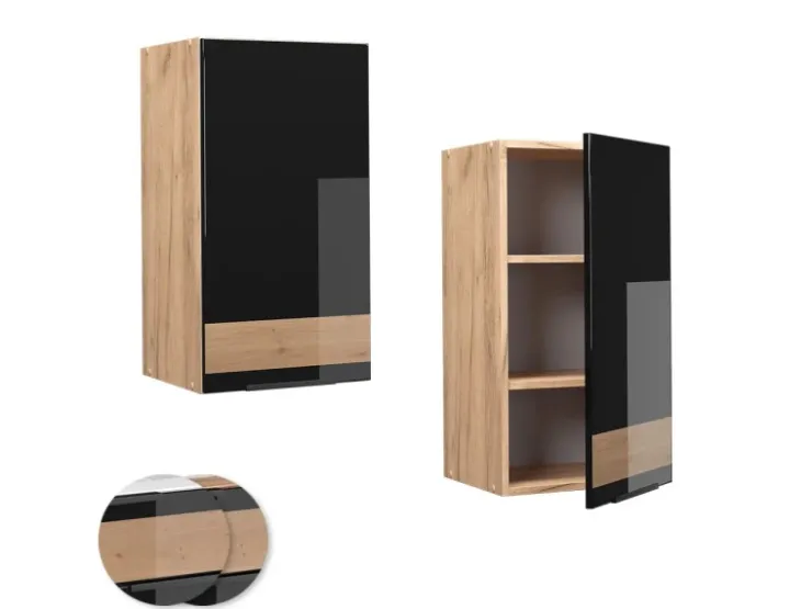 Hot Vicco Hängeschrank Fame-Line Schwarz-Eiche Hochglanz/Goldkraft Eiche 40 cm Eiche Dunkel
