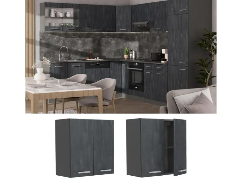 Sale Vicco Hängeschrank R-Line Hängender Küchenschrank Schwarz Beton/Anthrazit 60 cm Herde|Kochfelder