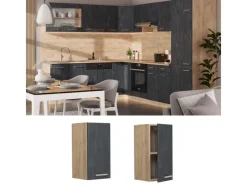 Clearance Vicco Hängeschrank R-Line Hängender Küchenschrank Schwarz Beton/Goldkraft Eiche 30 cm Pfannen
