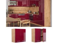 Küchenschränke<Vicco Hängeschrank R-Line Hängender Küchenschrank Bordeaux Hochglanz/Goldkraft Eiche 60 cm Bordeaux-Glanz