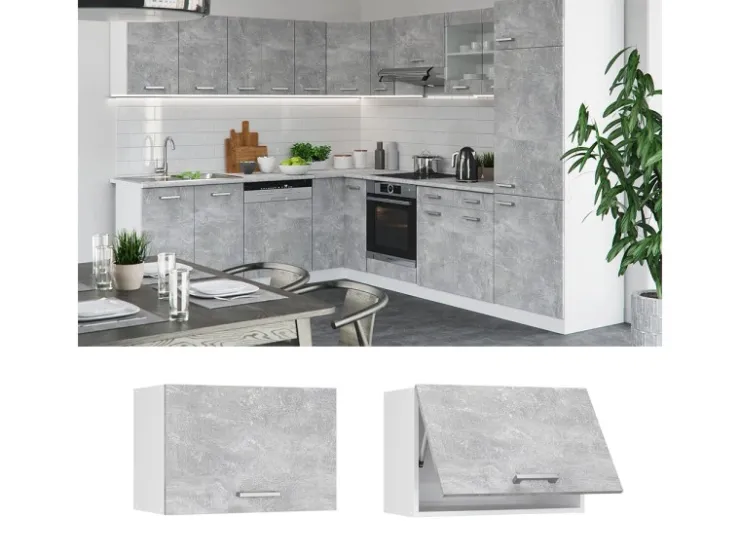 Küchenschränke<Vicco Hängeschrank R-Line Hängender Küchenschrank /Weiß 60 cm Flach Beton