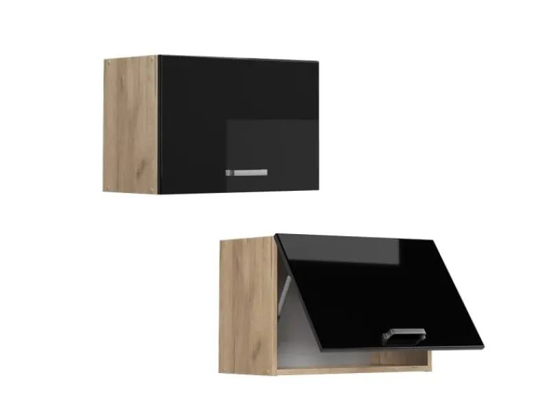 Clearance Vicco Hängeschrank R-Line Schwarz Hochglanz/Goldkraft Eiche 60 cm Flach Küchenschränke
